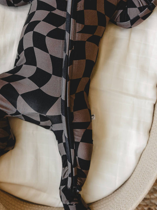 COZY CHECK BAMBOO ZIP ROMPER