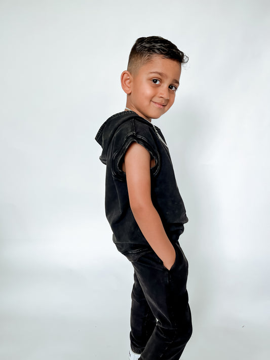 STREET SWAG SLEEVELESS WASHED HOODIE