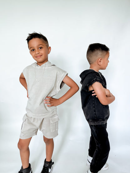 OFF DUTY SLEEVELESS WASHED HOODIE