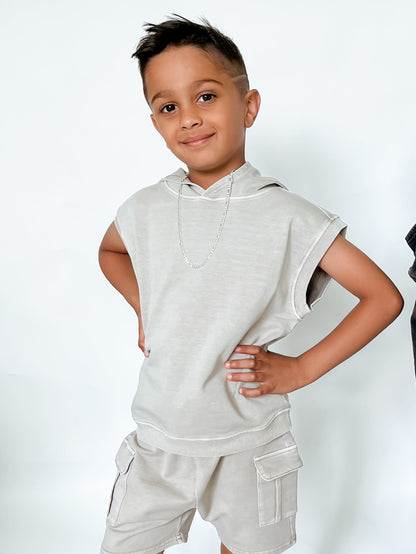 OFF DUTY SLEEVELESS WASHED HOODIE