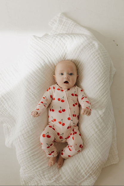SWEET AS A CHERRY BAMBOO ZIP ROMPER
