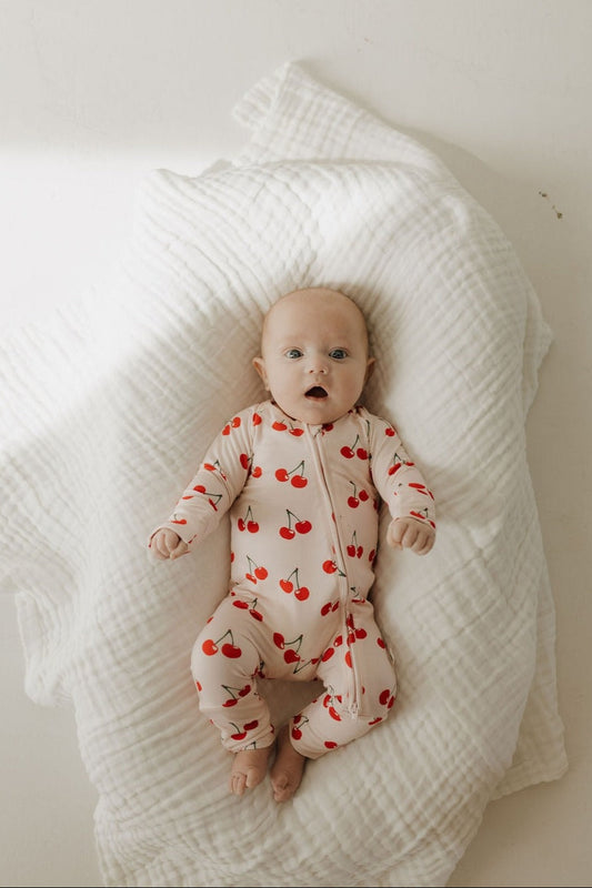 SWEET AS A CHERRY BAMBOO ZIP ROMPER