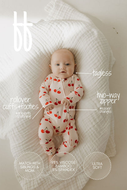 SWEET AS A CHERRY BAMBOO ZIP ROMPER