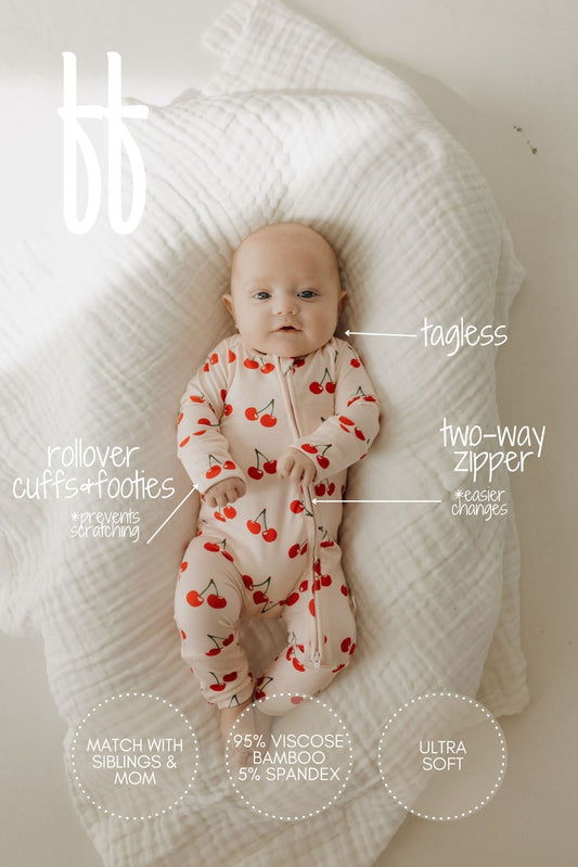 SWEET AS A CHERRY BAMBOO ZIP ROMPER